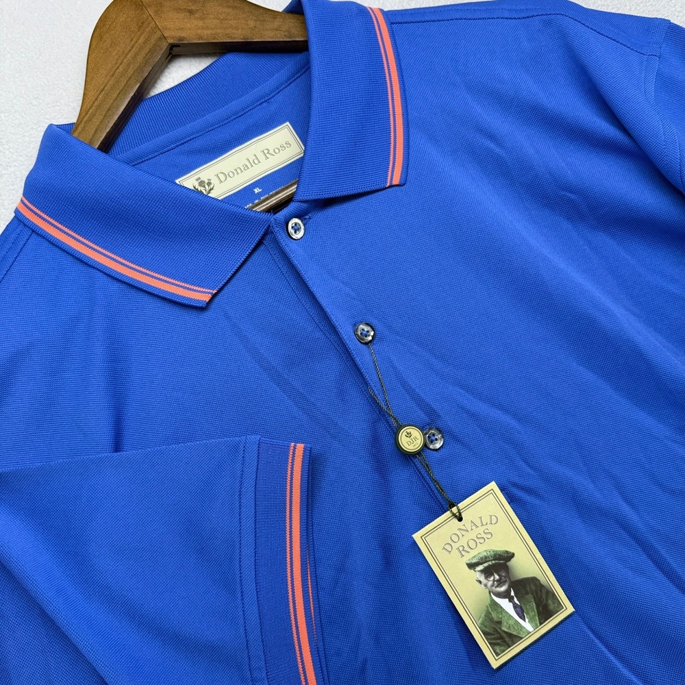 Donald Ross Polo Shirt Men's XL Blue Orange Golf Performance Stretch Solid NEW